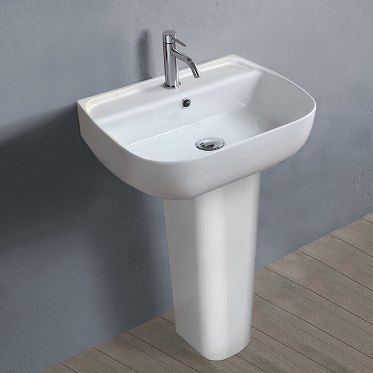 CeraStyle 078500U-PED-One Hole Rectangular White Ceramic Pedestal Sink